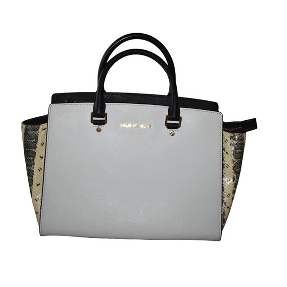 Michael Kors Selma Satchel Saffino Leather Snake Print Bag - Picture 1 of 5